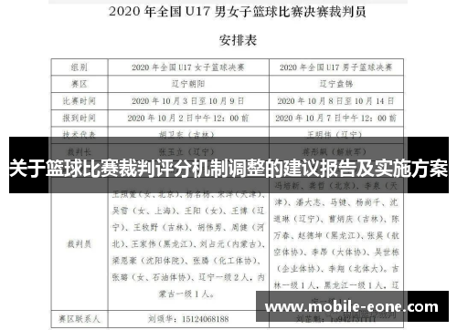 关于篮球比赛裁判评分机制调整的建议报告及实施方案