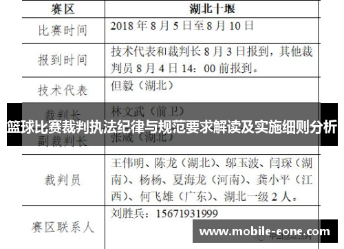 篮球比赛裁判执法纪律与规范要求解读及实施细则分析