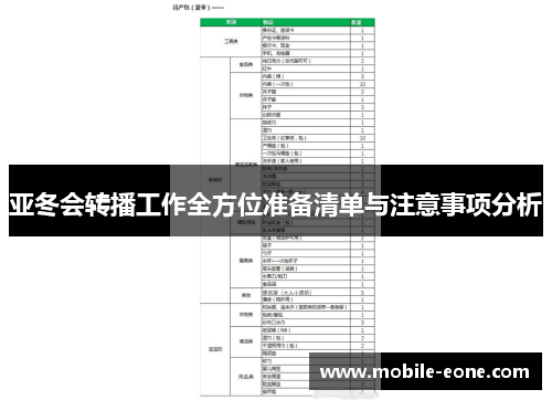 亚冬会转播工作全方位准备清单与注意事项分析