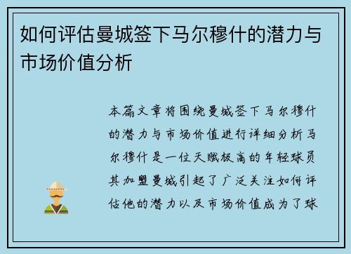 如何评估曼城签下马尔穆什的潜力与市场价值分析